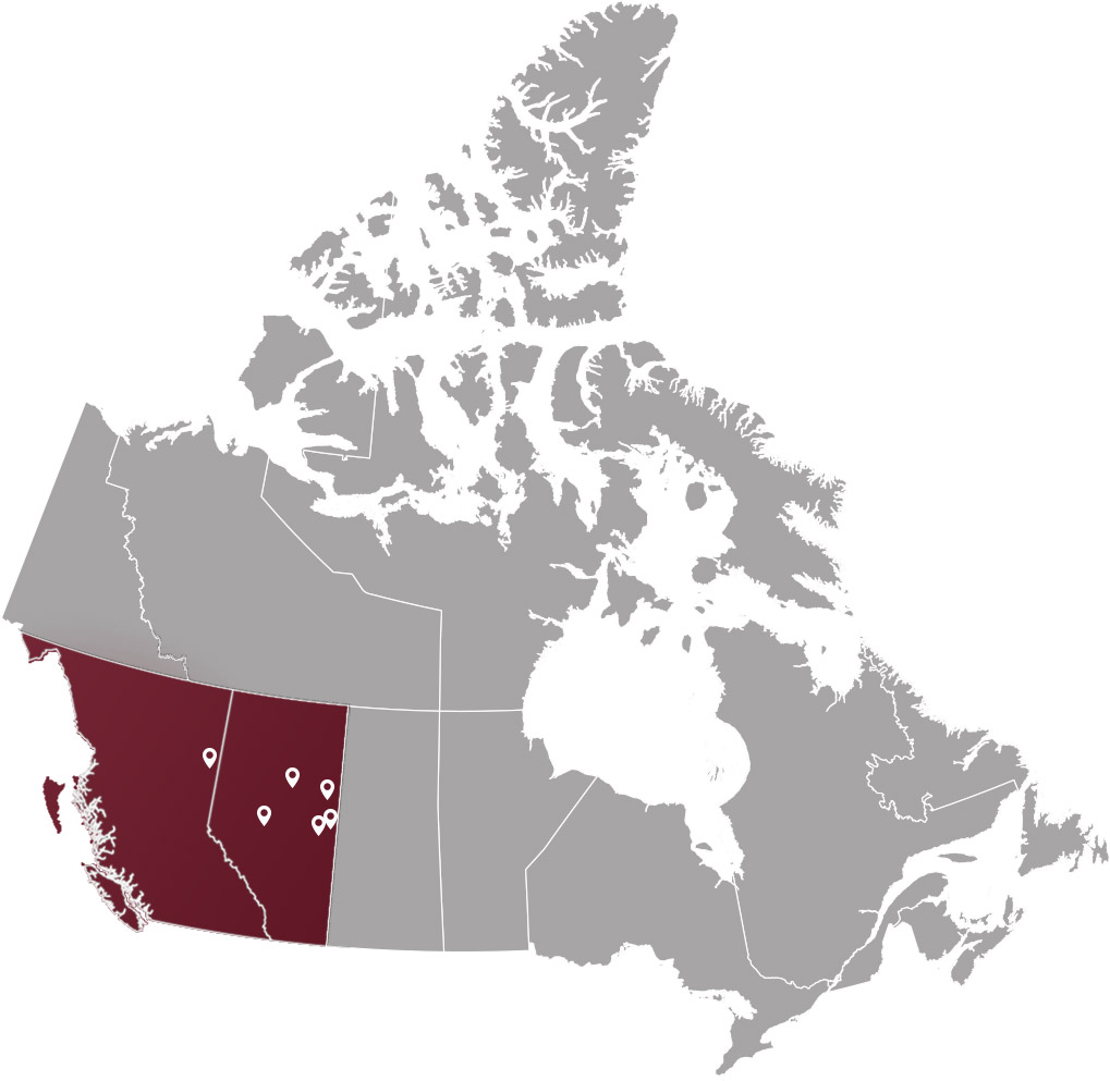 Xtreme service region map for Alberta and British Columbia